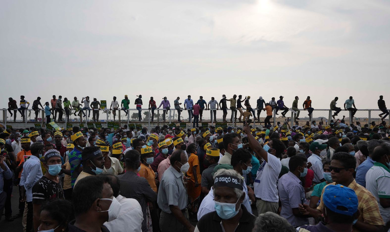 Supporters of Sri Lanka's main opposition protest outside the president's office in Colombo, Sri Lanka, on Tuesday, March 15. The protesters were demanding the resignation of President Gotabaya Rajapaksa as the country suffers one of its worst economic crises in history.