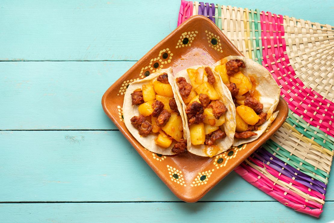 Start the day off by making a delicious breakfast of traditional Mexican chorizo with potato tacos.