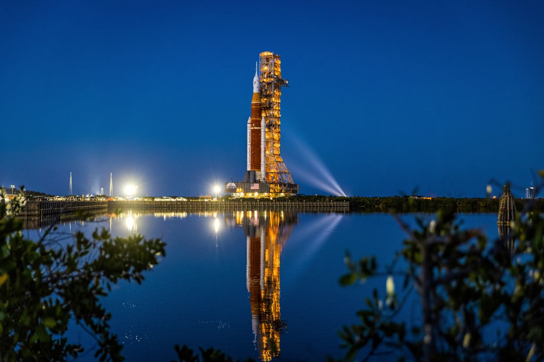 The Artemis I rocket stack completed a nearly 11-hour journey to the launchpad on Friday morning.