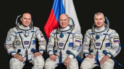 Soyuz MS-21 crew members (from left) Sergey Korsakov, Oleg Artemyev, and Denis Matveev pose for a portrait at the Gagarin Cosmonaut Training Center in Russia. They will serve aboard the International Space Station as Expedition 67 crew members. 