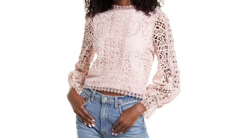 Amy Lynn Crochet Lace Balloon Sleeve Blouse