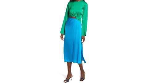 Topshop Occasion Colorblock Cutout Long-Sleeve Dress