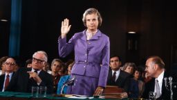 WASHINGTON - 1981:  (NO U.S. TABLOID SALES)  Sandra Day O'Connor is sworn in before the Senate Judiciary committee during confirmation hearings as she seeks to become first woman to take a seat on the US Supreme Court, Washington, DC, September 9, 1981.  (Photo by David Hume Kennerly/Getty Images)