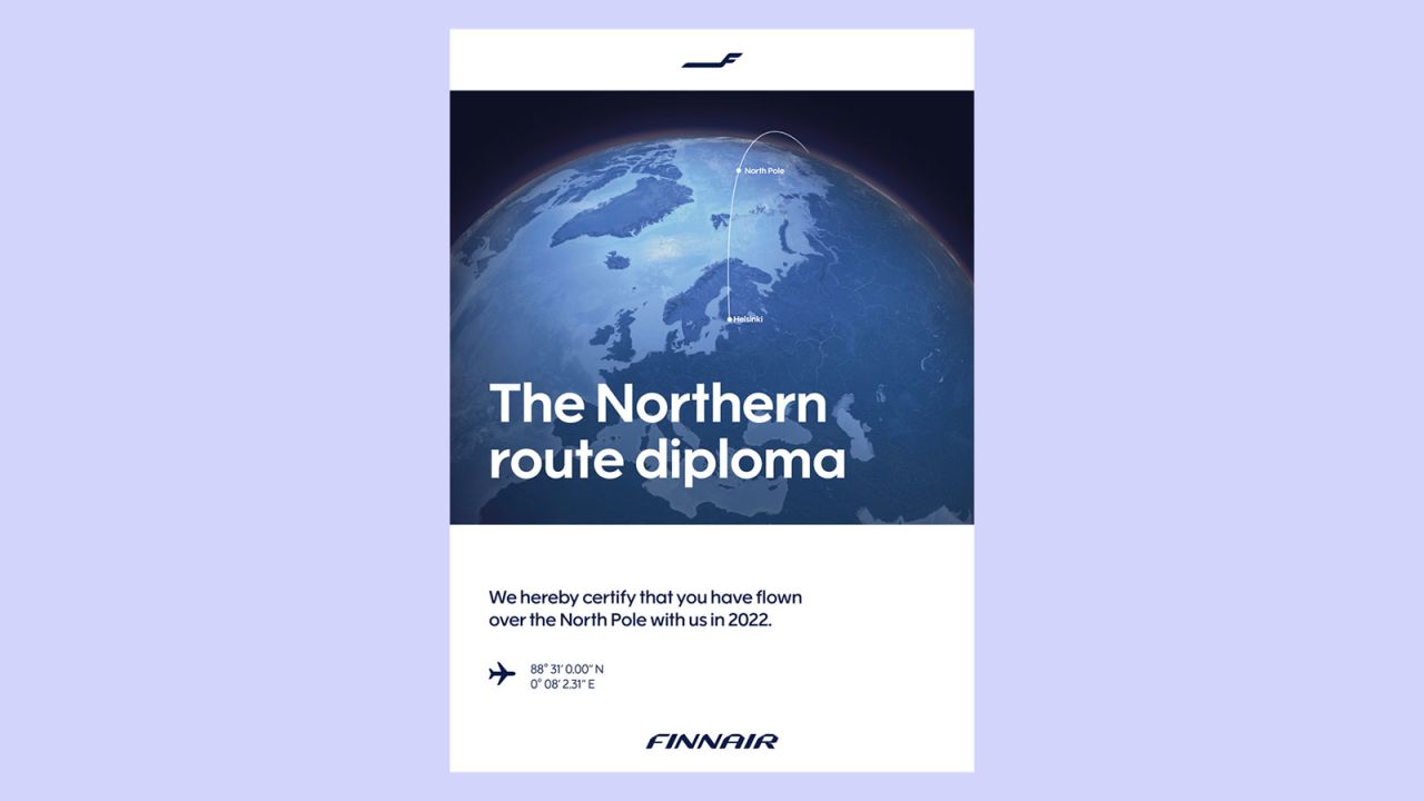 Finnair is giving out "diplomas" and stickers to certify passengers have flown over the North Pole.