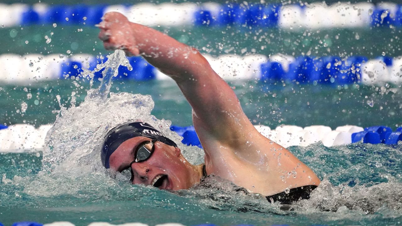Lia Thomas competes in the 500-yard freestyle finals at the NCAA Swimming and Diving Championships, Thursday, March 17, 2022, at Georgia Tech in Atlanta.