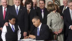 President Barack Obama signs the Affordable Care Act into law in the East Room of the White House in Washington, March 23, 2010. As lawmakers hear an outcry from supporters of the Affordable Care Act, there is no longer a clamor for dismantling it, Republicans say. 