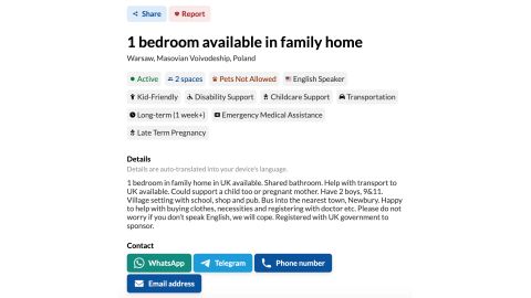 One of the host listings on Ukraine Take Shelter.
