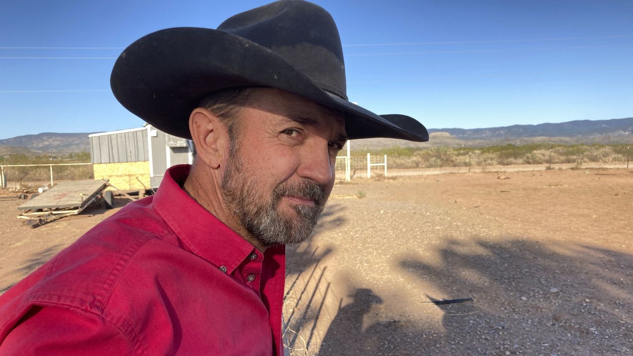 Otero County Commissioner Couy Griffin, the founder of "Cowboys for Trump," takes in the view from his ranch in Tularosa, New Mexico, in May 2021.