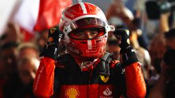 BAHRAIN, BAHRAIN - MARCH 20: Race winner Charles Leclerc of Monaco and Ferrari celebrates in parc ferme during the F1 Grand Prix of Bahrain at Bahrain International Circuit on March 20, 2022 in Bahrain, Bahrain. (Photo by Lars Baron/Getty Images)