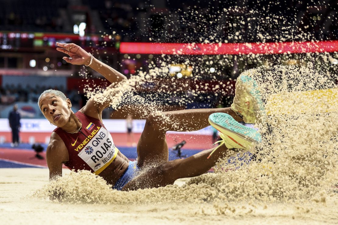 Yulimar Rojas  competes during the women's triple jump on Day Three of the World Athletics Indoor Championships Belgrade 2022.