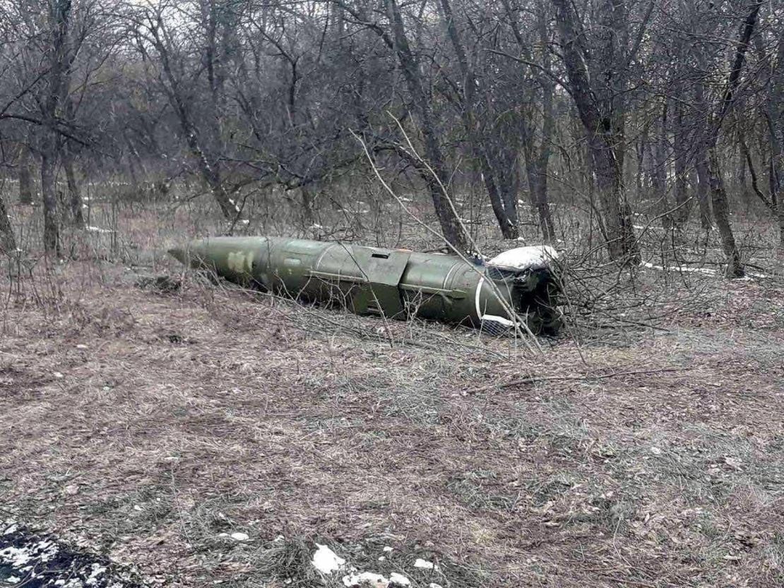 Ukrainian authorities released this picture of what they say is an unexploded hypersonic missile in Kramatorsk, Ukraine. 