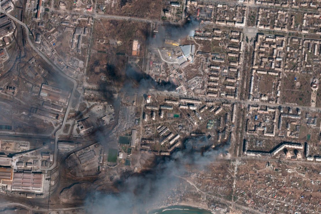 A satellite image from March 20 shows the extent of destruction in Mariupol.