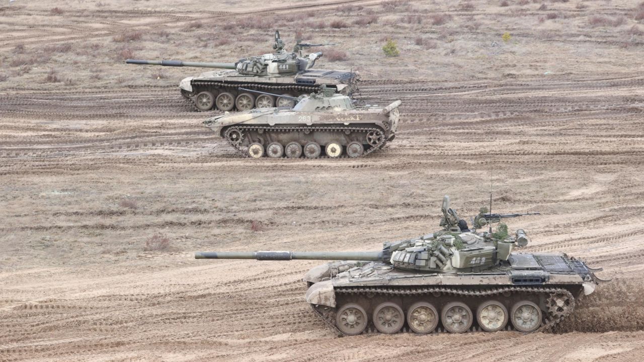 Russian and Belarusian forces carry out joint drills in Gomel, Belarus on February 19.