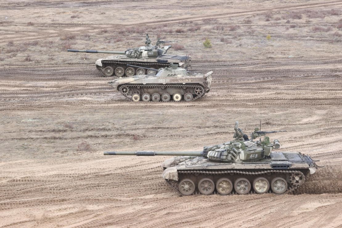 Russian and Belarusian forces carry out joint drills in Gomel, Belarus on February 19.