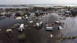 Damaged homes in floodwater after Hurricane Ida in Pointe-Aux-Chenes, Louisiana, on September 2, 2021.