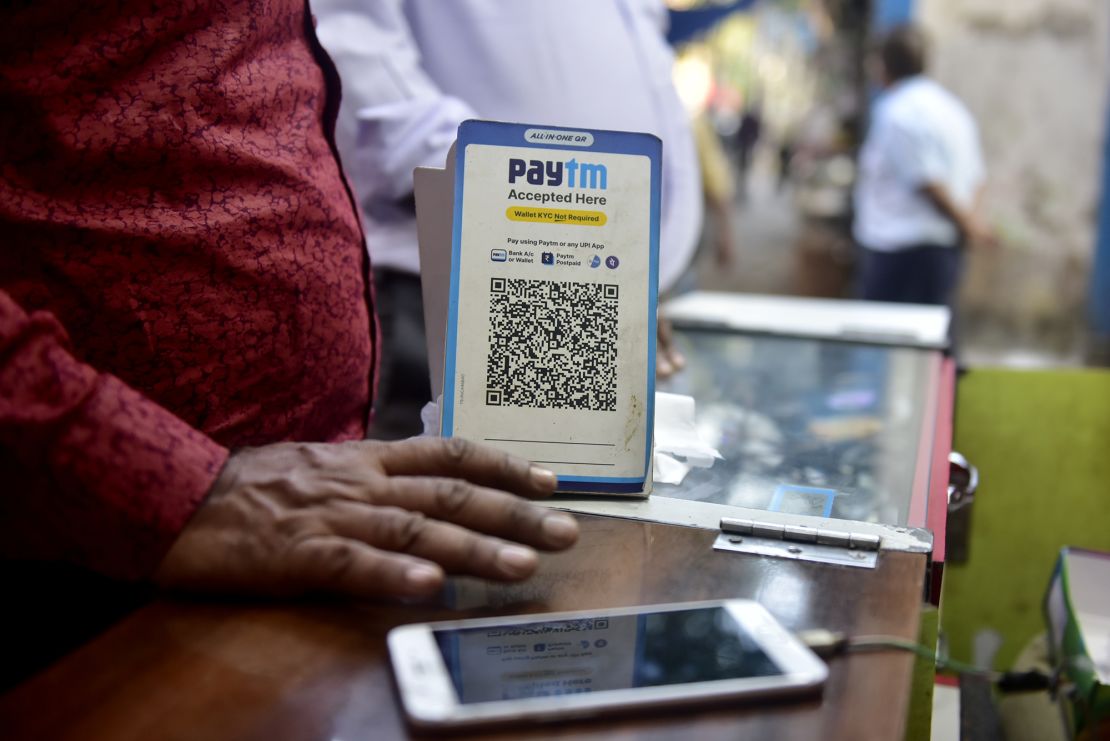 A Paytm logo can be seen in Kolkata, India, in November 2021. 