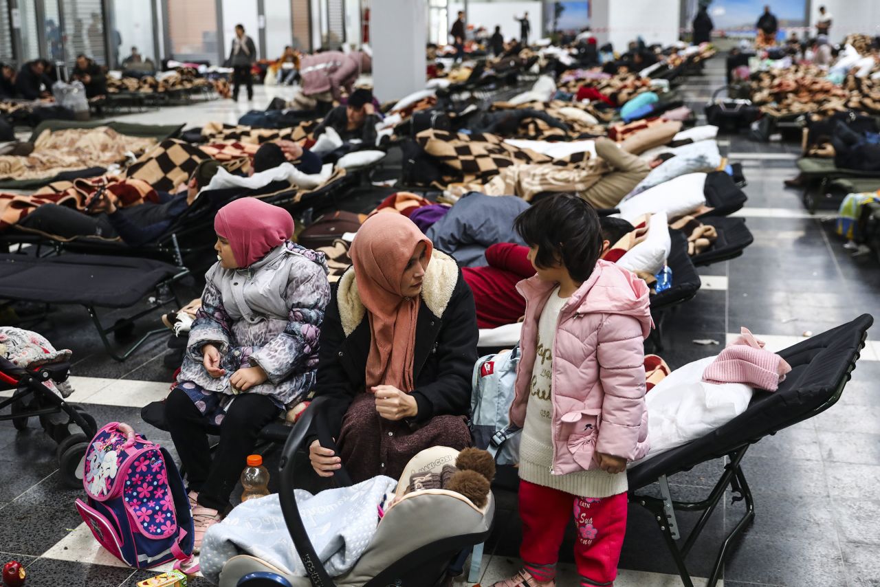 Refugees rest at a shelter in Korczowa, Poland, on March 2.
