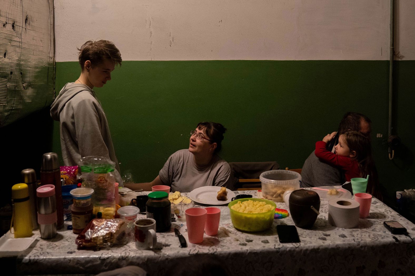 People use a basement as a bomb shelter in Kyiv on March 6.