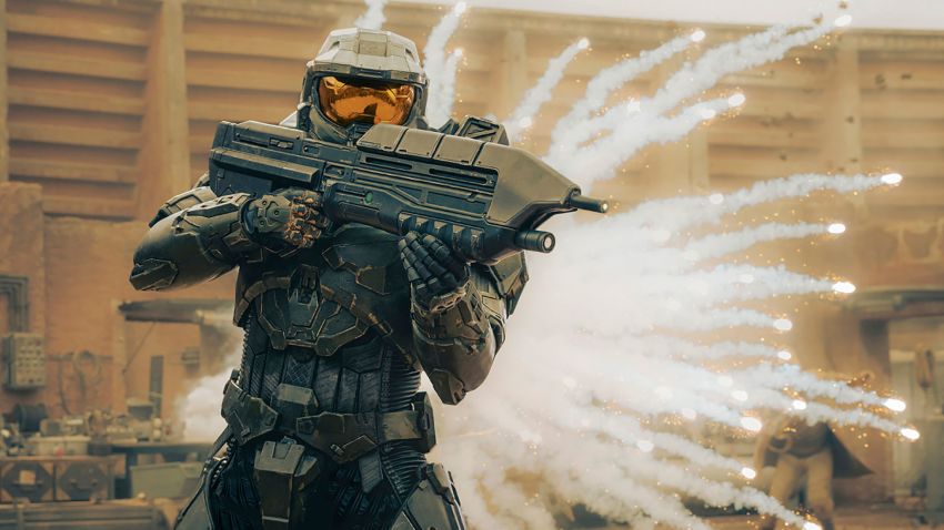 Pablo Schreiber as Master Chief in Halo Season 1, Episode 1, streaming on Paramount+.