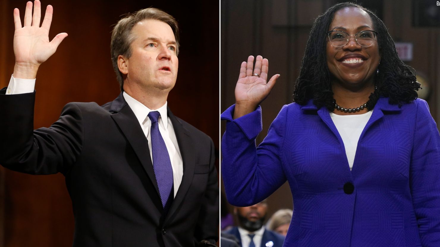 Judges Brett Kavanaugh and Ketanji Brown Jackson are sworn in at their respective Senate hearings for their Supreme Court nominations.