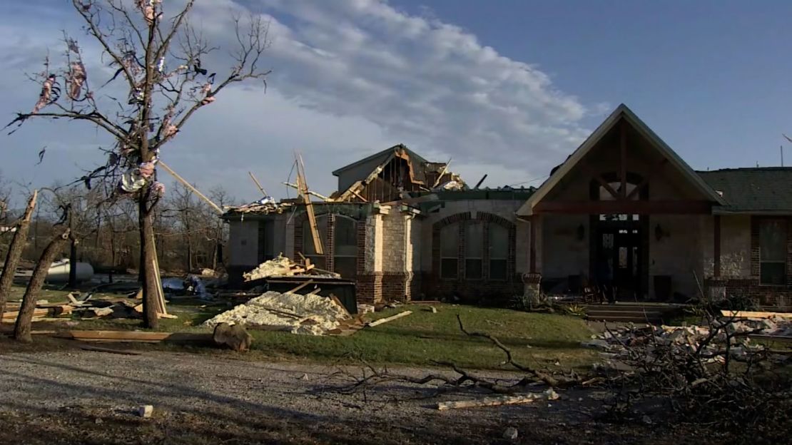 Several homes were badly damaged as severe storms Monday ripped through Jacksboro, Texas.