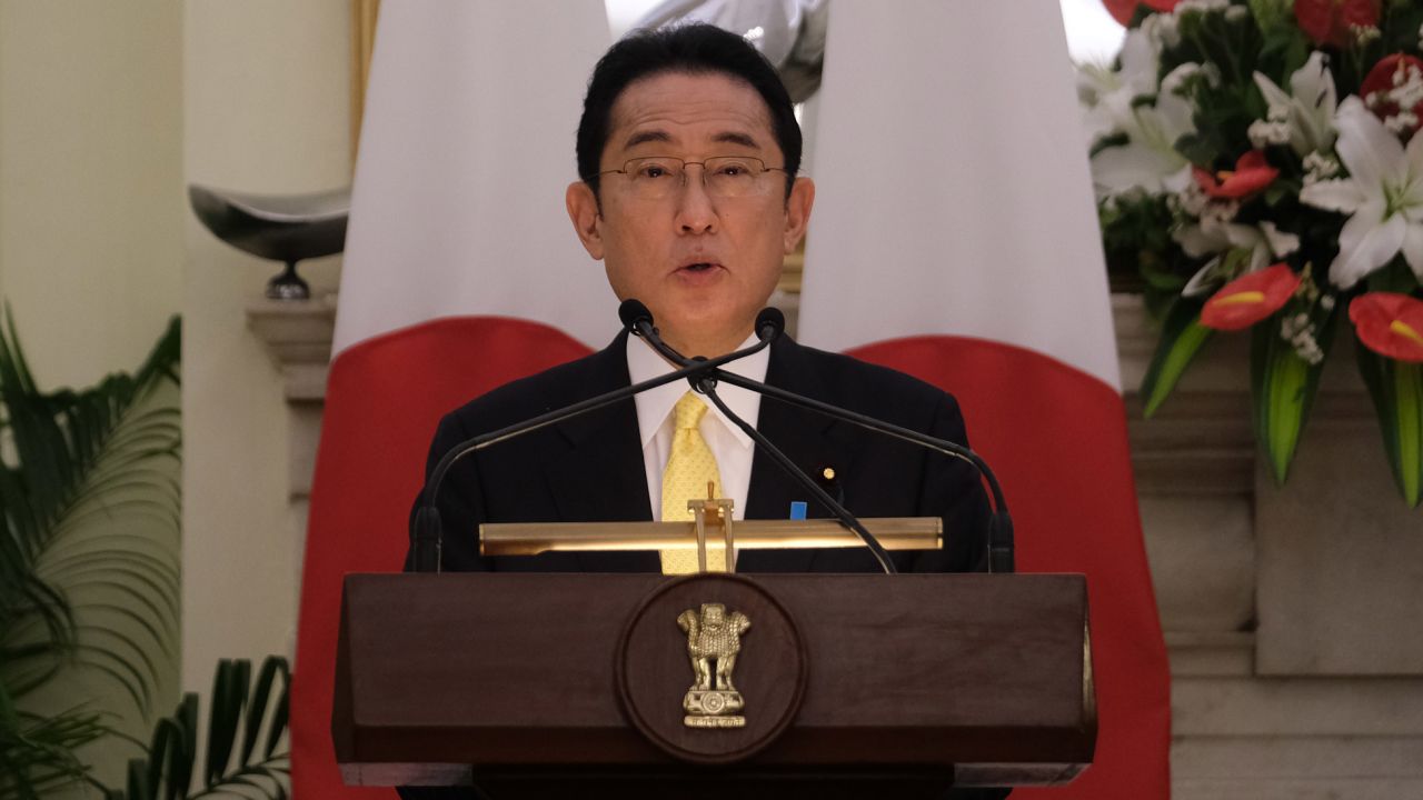 Japan's Prime Minister Fumio Kishida at a news conference in New Delhi, India, on March 19.