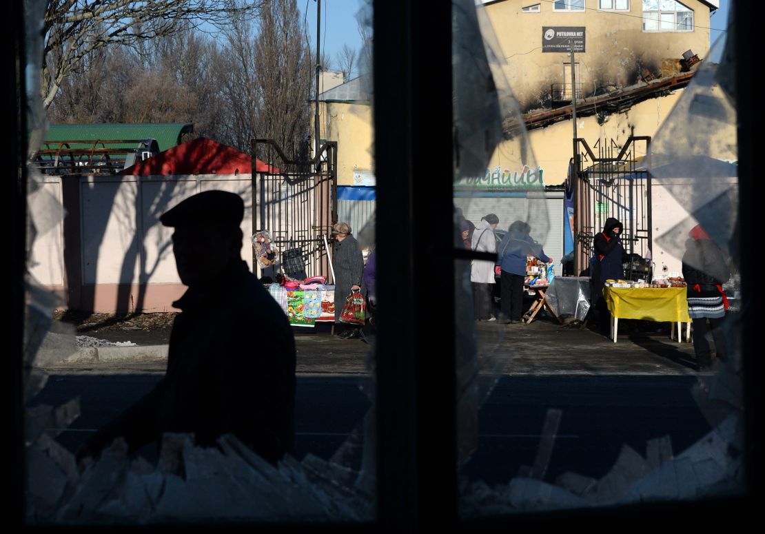 A damaged market in the eastern Ukrainian city of Donetsk in December 2014.