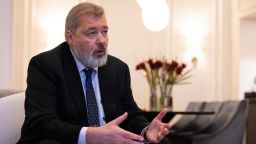 Russian Nobel Peace Prize laureate Dmitry Muratov speaks during an AFP interview on December 10, 2021, prior to the award ceremony in Oslo. 