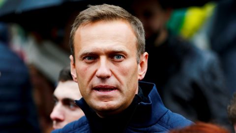 Alexey Navalny woont op 29 september 2019 een bijeenkomst bij ter ondersteuning van politieke gevangenen in Moskou, Rusland.