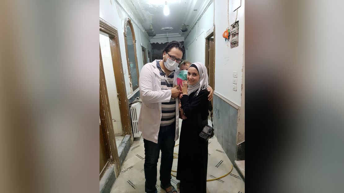 Hamza, wife Waad and daughter Sama al-Kateab in a hospital in Aleppo, Syria.