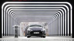 Newly completed Tesla electric cars at the official opening of the new Tesla electric car manufacturing plant on March 22, 2022 near Gruenheide, Germany. The new plant, officially called the Gigafactory Berlin-Brandenburg, is producing the Model Y as well as electric car batteries.
