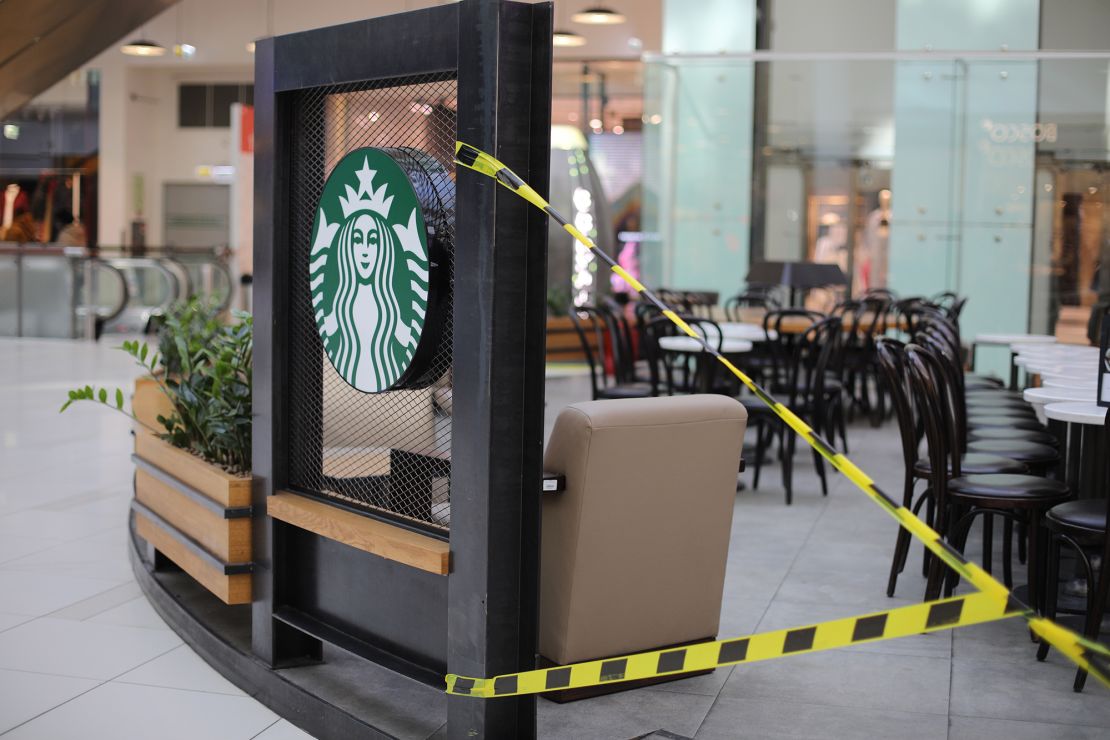 A closed Starbucks cafe in a shopping center in Moscow on March 18.