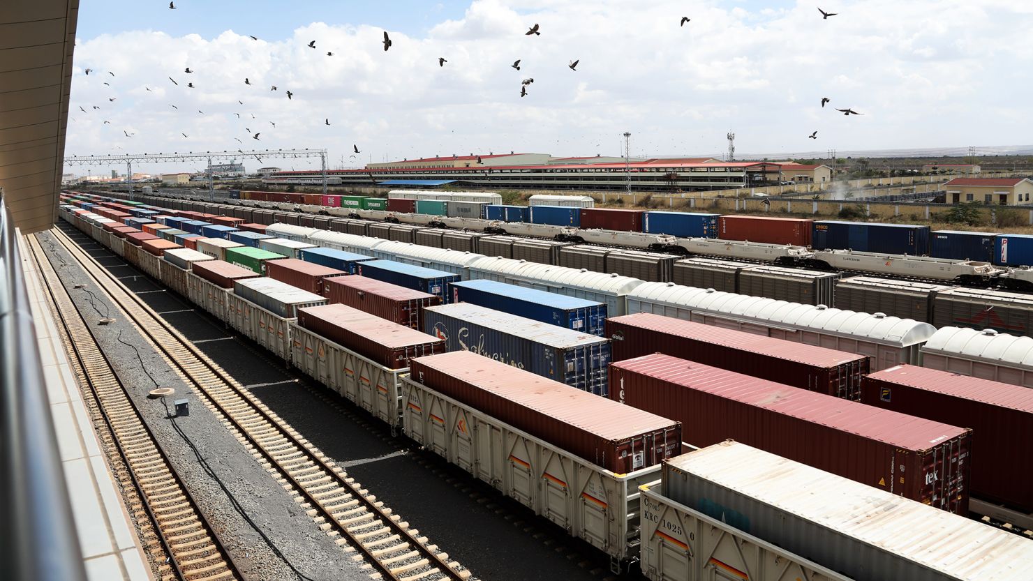 Freight trains at the Mombasa-Nairobi Standard Gauge Railway station in Nairobi, November 2021.