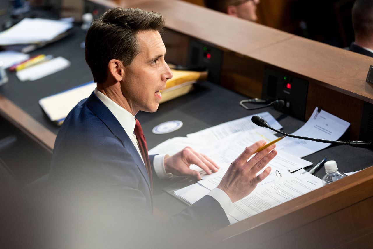 US Sen. Josh Hawley, a Republican from Missouri, questions Jackson on March 22. Hawley charged that Jackson has been too lenient in sentencing child pornography cases. Jackson forcefully rebutted the accusations and referred to the issue as a "sickening and egregious crime." <a href="https://www.cnn.com/2022/03/18/politics/republican-attacks-scotus-nominee-sentencing-record/index.html" target="_blank">An in-depth CNN review</a> of the material in question shows that Jackson has mostly followed the common judicial sentencing practices in these kinds of cases.
