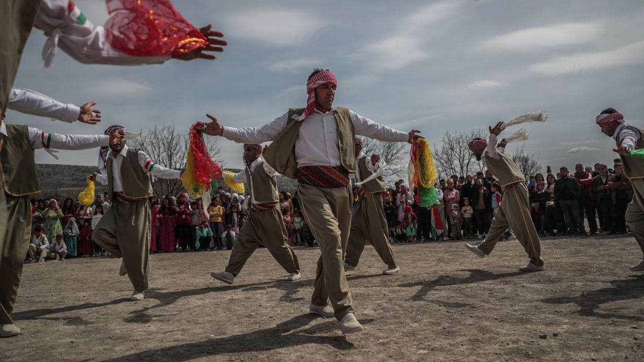 Syrian Kurds celebrate the Nowruz holiday in the city of Afrin on March 21.