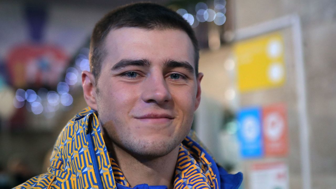 KYIV, UKRAINE - JANUARY 23, 2022 - Ukrainian skeleton racer Vladyslav Heraskevych who will represent Ukraine at the Beijing 2022 Winter Olympics is pictured during a news conference in the media hub of the Olivets TV Centre, Kyiv, capital of Ukraine. (Photo credit should read Pavlo_Bagmut/ Ukrinform/Future Publishing via Getty Images)