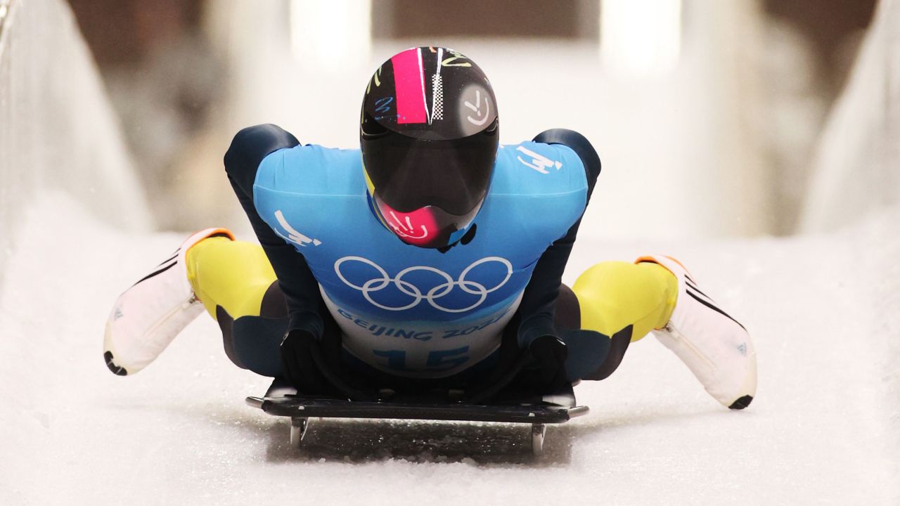 Heraskevych slides during the fourth heat at the Beijing Games on February 11.