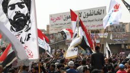 Iraqis demonstrate to denounce rising prices of basic food items, in al-Haboubi Square in the centre of Iraq's city of Nasiriyah in the southern Dhi Qar province on March 9.