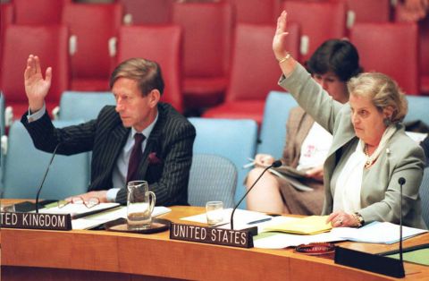 Albright, as the US ambassador to the United Nations, casts a vote in 1993. She was confirmed shortly after the election of President Bill Clinton, who she also advised during his campaign.