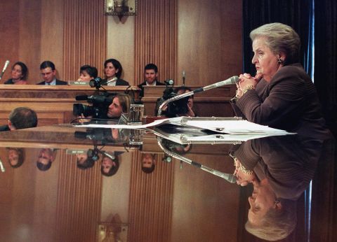 Albright testifies before the Senate Foreign Relations Committee in 1999. The committee was conducting hearings on the Comprehensive Nuclear Test Ban Treaty that the Senate would be voting on.