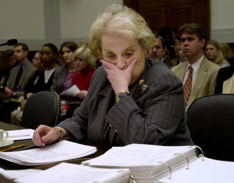 Albright prepares to testify before a House committee in 2000 about how Russian President Vladimir Putin rose to power.