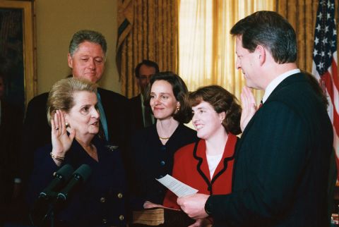 Albright is sworn in as US secretary of state in 1997.