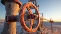 A valve control wheel connected to crude oil pipework in an oilfield near Dyurtyuli, in the Republic of Bashkortostan, Russia, on Thursday, Nov. 19, 2020. 