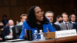 Judge Ketanji Brown Jackson reacts to questioning from Senator Lindsey Graham (R-SC) during the third day of the Senate Judiciary Committee confirmation hearing on Capitol Hill in Washington, D.C. on March 23, 2022.