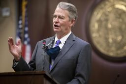 FILE - In this Oct. 1, 2020, file photo, Idaho Gov. Brad Little gestures during a press conference at the Statehouse in Boise, Idaho. Gov. Little has signed onto an amicus brief in a case before the U.S. Supreme Court that could overturn the court's landmark 1973 ruling that legalized abortion nationwide. The Republican governor on Thursday, July 29, 2021, joined Republican governors from 11 other states in supporting a Mississippi law that would ban abortion at 15 weeks. (Darin Oswald/Idaho Statesman via AP, File)