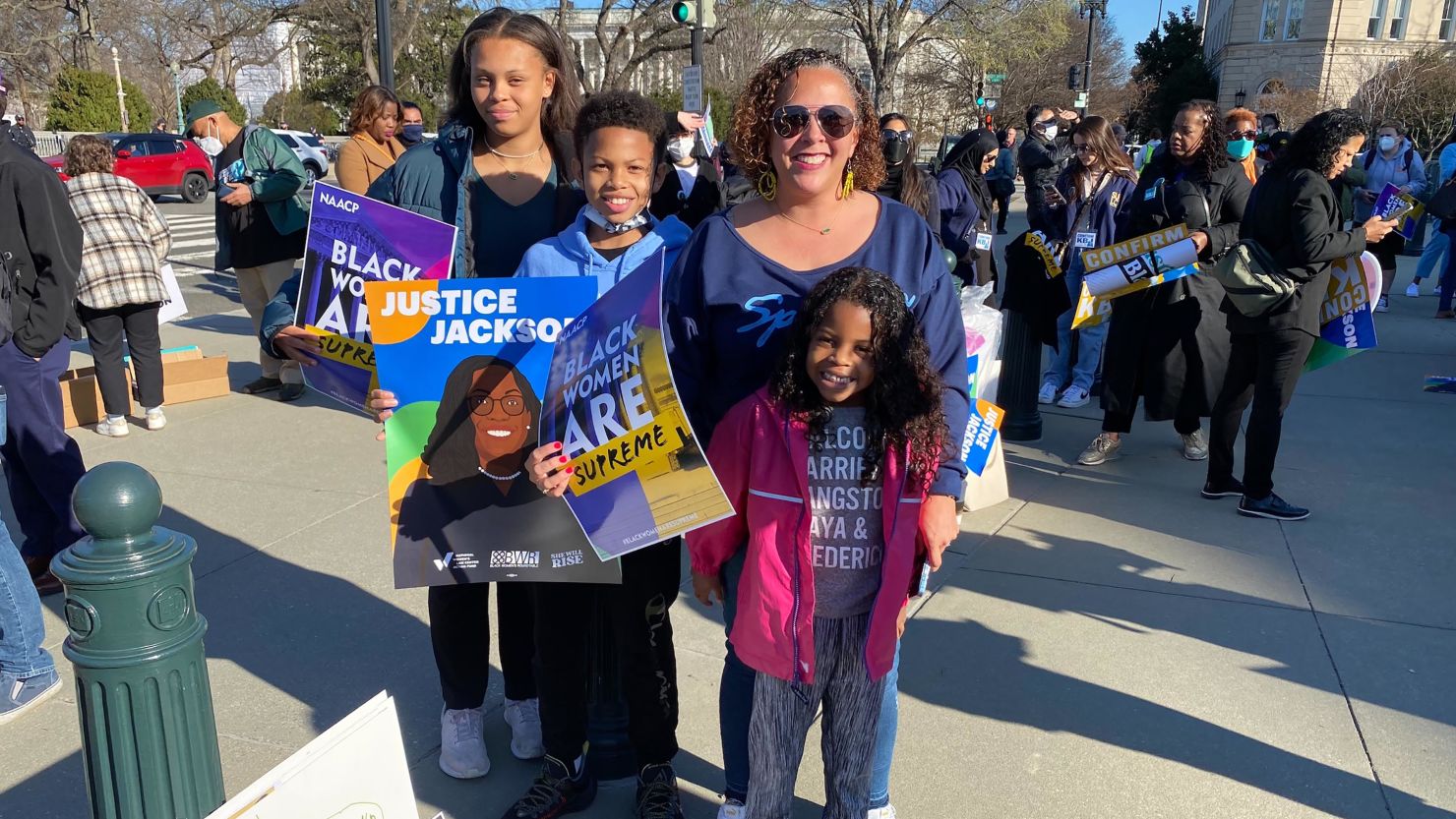 Lauryl Jackson and her children attend Black Women's Collective Rally in Washington, DC to support of Supreme Court nominee Judge Jackson ahead of hearing on Monday, March 21, 2022.