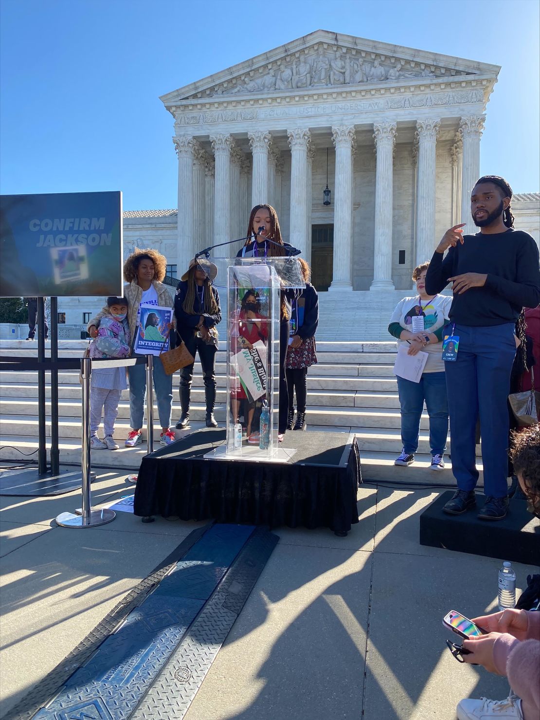 Samiya Williams reads a letter to Judge Jackson in front of the Supreme Court ahead of hearings on Monday, March 21, 2022.