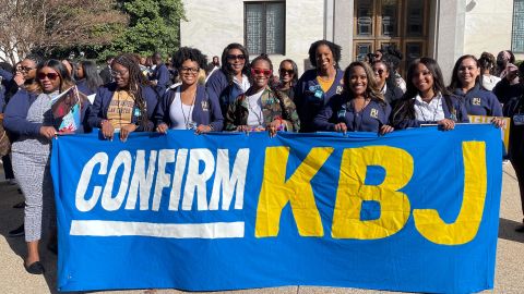 Ebony Cormier marches on Capitol Hill in rally with other Southern University Law School colleagues, in support of Supreme Court nominee Judge Jackson ahead of hearing on Monday, March 21, 2022.