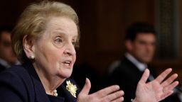 Former Secretary of State Madeleine Albright testifies on Capitol Hill in Washington, on Oct. 22, 2009 before the Senate Foreign Relations Committee hearing on NATO. 