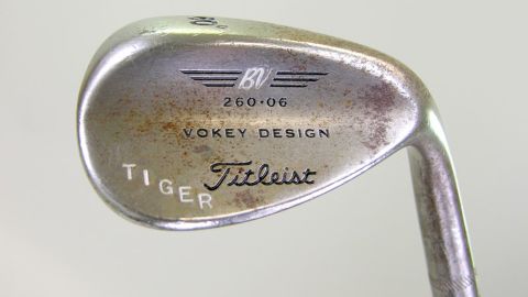 The custom Vokey wedges are stamped "Tiger."
